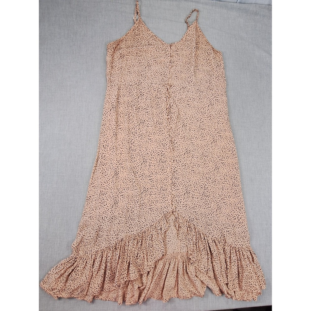 Rails Frida Rose Spotted Midi Dress Pink Animal Print Ruffle Hem XL